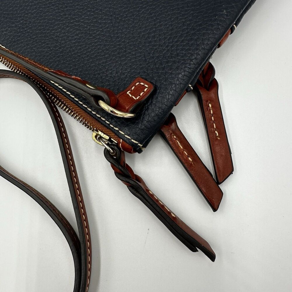 Dooney & Bourke Pebbled Navy Brown Crossbody Bag Braided Gently Used - Picture 6 of 15